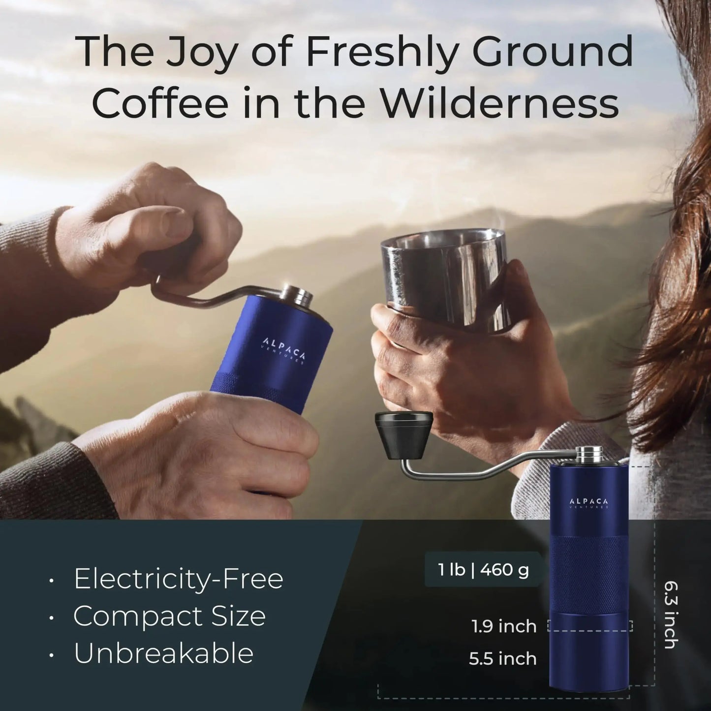 Blue Stainless Manual Coffee Grinder Cirexo